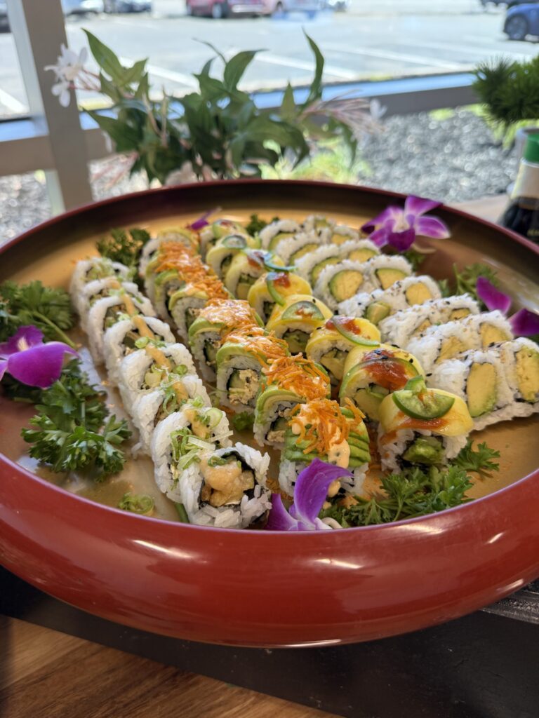 variety of sushi rolls for corporate catering